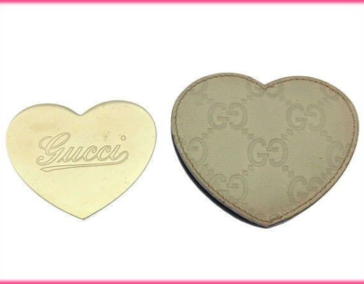 GUCCI Heart Hand Mirror With beige genuine leather case | eBay