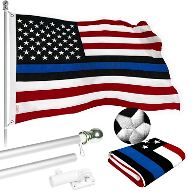 NEW G128 Blue Lives Matter Flag & Flagpole 5FT Silver Pole and 2.5x4FT SPUN Flag