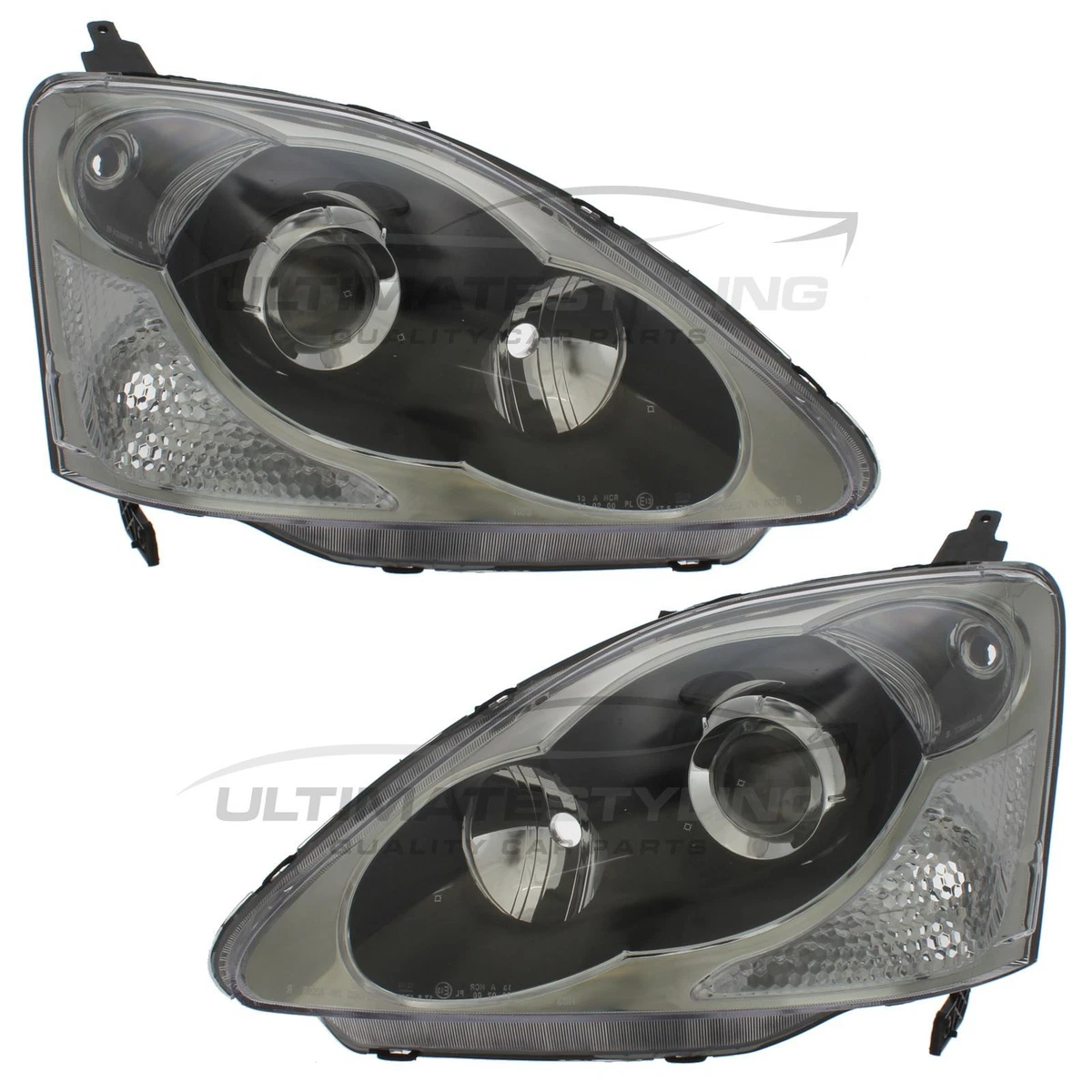 Headlights Honda Civic Mk7 Type R 2003 2006 Black Inner Headlamps