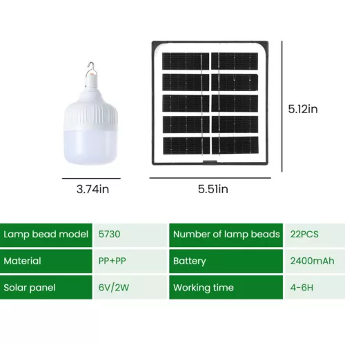 100W Solar LED Birne Solarpanel Powered Light Zelt Lampe Hof Camping Outdoor - Bild 9 von 10