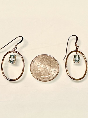 DESIGNER~OVAL SWISS BLUE TOPAZ~925SS/GLD VERMEIL~DROP DANGLE EARRINGS~4.3 GR~NEW - Picture 7 of 11