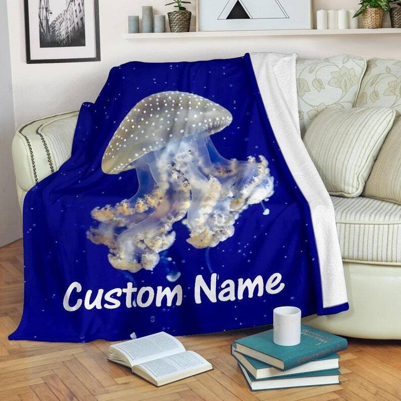 Jelly Fish Custom Name Blanket Throw Fleece Cozy Couch Sofa Plush Bedding Gift