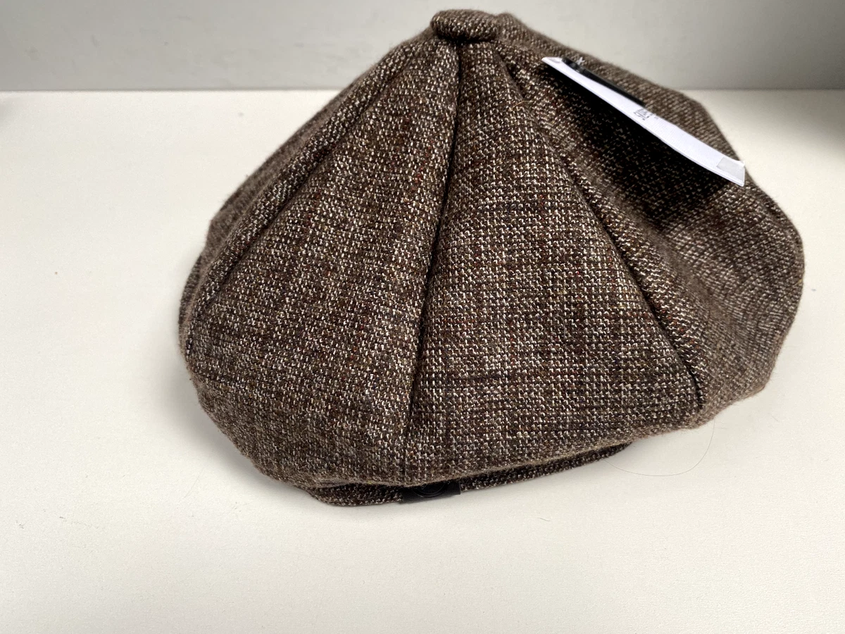 SKOPES Brown Tweed Flat Cap S M Mens ZACH Baker Boy Peak Elasticated Back