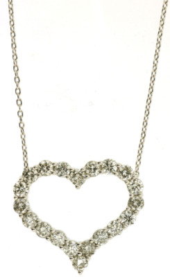 ESTATE 1CT DIAMOND 14K WHITE GOLD 3D ROUND SHARED PRONG OPEN HEART LOVE NECKLACE