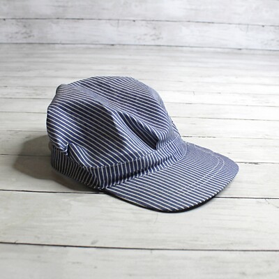Railroad Conductor Train Engineer Hat One Size Blue White Stripe Adjustable Cap