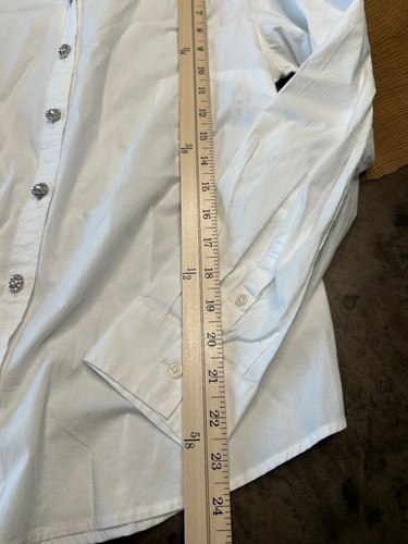 CAMISA MUJER J CREW FACTORY MANDARINA CUELLO CON VOLANTES ESTRÁS ABOTONADA LS TALLA M - Imagen 3 de 6