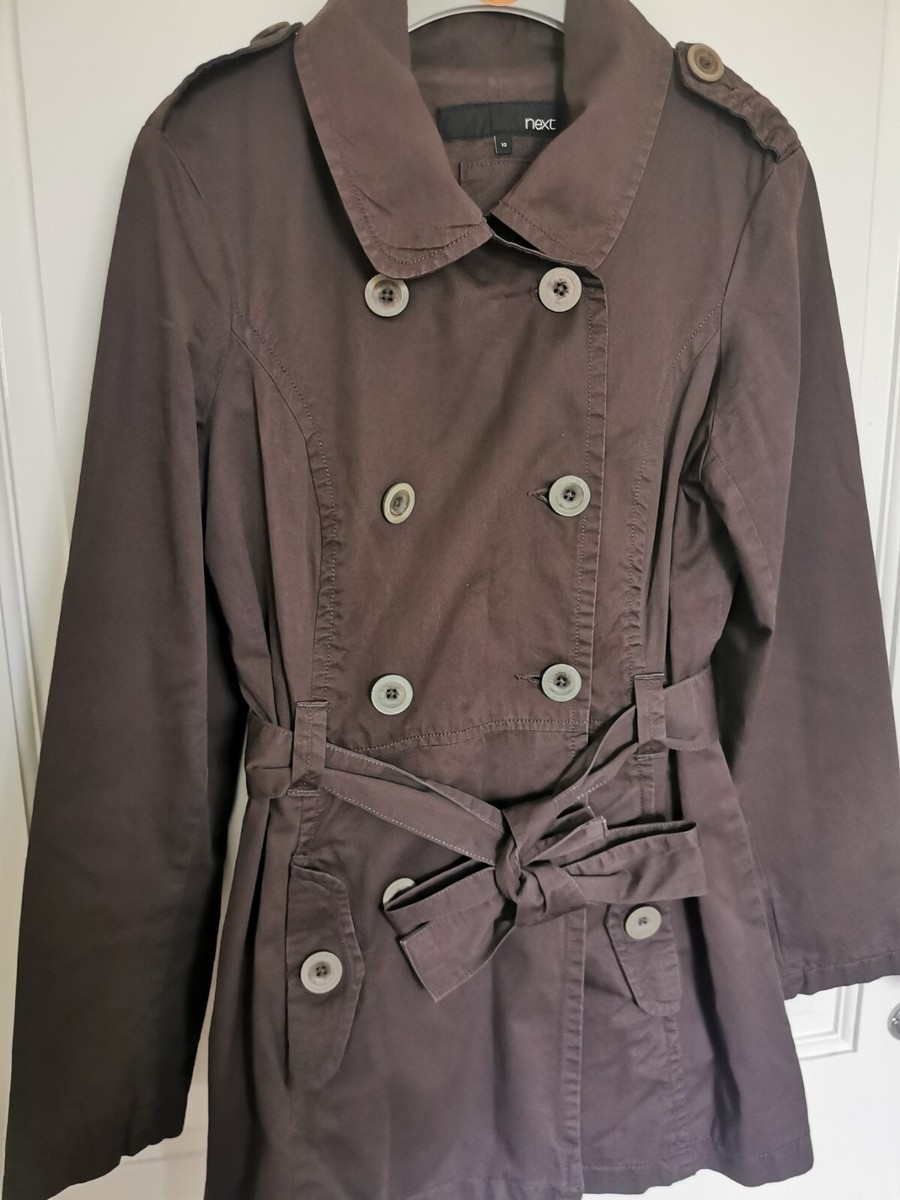 Next Chocolate Brown Tie Waist Cropped Belted Trench Coat Collared