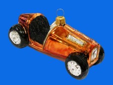 VINTAGE OPEN WHEEL RACE CAR EUROPEAN BLOWN GLASS CHRISTMAS TREE ORNAMENT COPPER