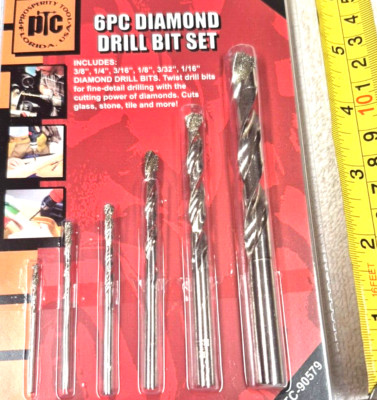 MASONRY DRILL BITS SET  6PC. 1/16,3/32,3/16,1/4,3/8'' CUTS STONE TILE CONCRETE