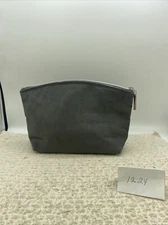 Lancome large grey makeup bag soft fabric w/ silver hardware, logo & lining