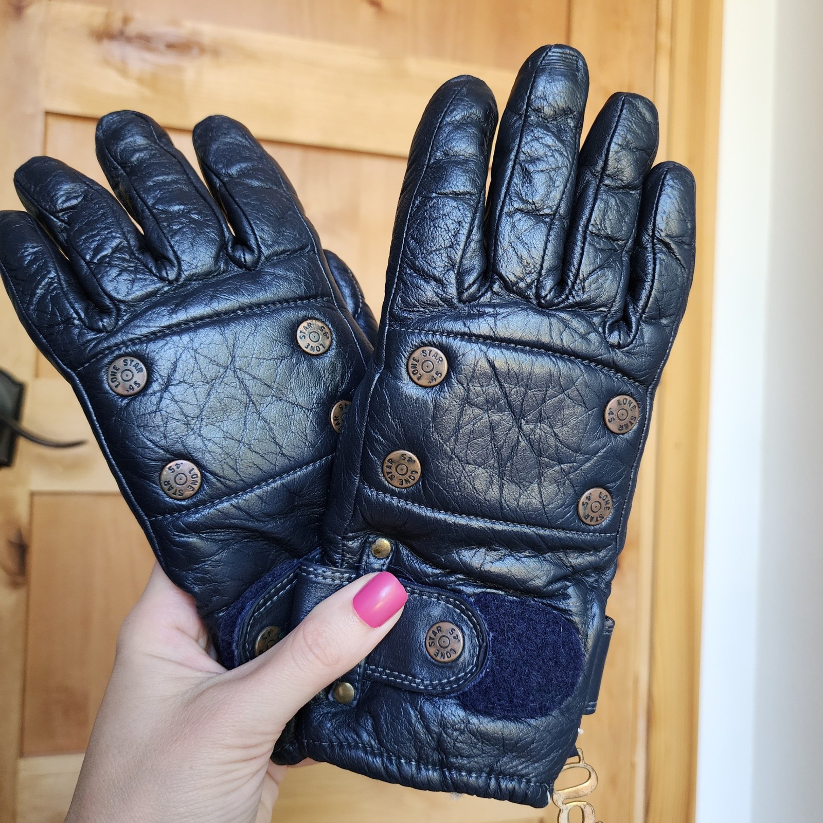 Vintage Grandoe SMALL Navy Blue Leather Insulated Retro Sport Ski Gloves .45