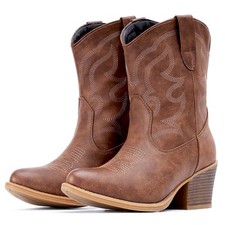 IXU Cowboy Boots for Women Wide Suede Ankle Western Cowgirl Mid Calf...
