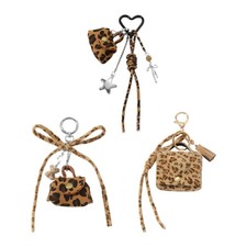 Stylish Leopard Print Bowknot Keychain Star Accent Small Purse Keyring For Keys