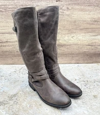 Baretraps Boots Womens Knee High 8.5M Alysha Mushroom Leather Zip Strap Detail