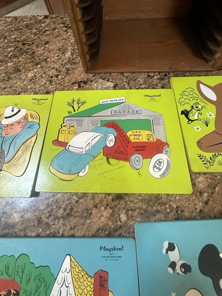 PUZZLES PLAYSKOOL VINTAGE 10& Bandeja de Madera Antigua Puzzle Lote Raro Retro MCM G4 Foto 4 de 4