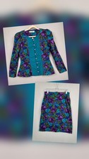 Vintage go vicki Skirt Suit Womens 9/10 Teal Purple Floral Peplum Made USA 90s