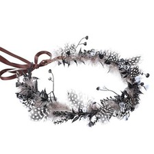 Bridal Flower Leaf Crown Headpiece - Bohemian Artificial Floral Feather-Black