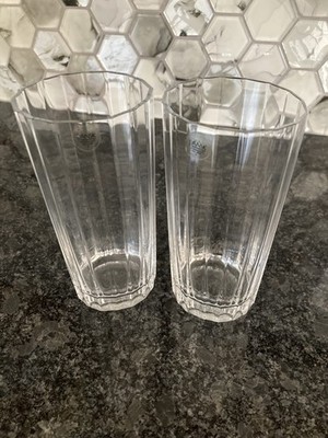 Dansk 6'' Oval Facette Clear Drinking Highball Tumbler 16 Panel Barware Set Of 2