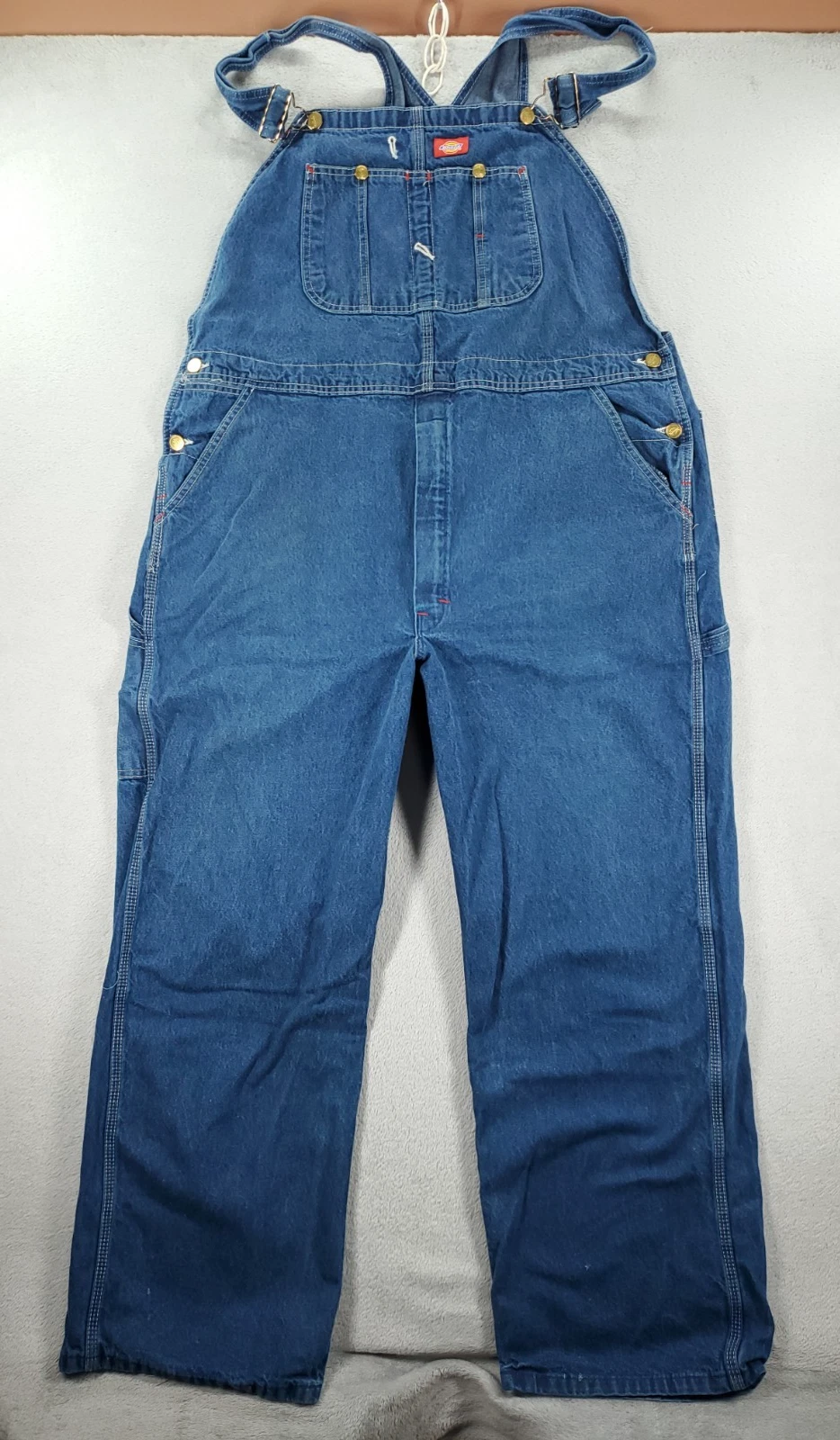 Dickies Bib Overalls Mens 42x30 Straight Dark Wash Denim Carpenter Workwear