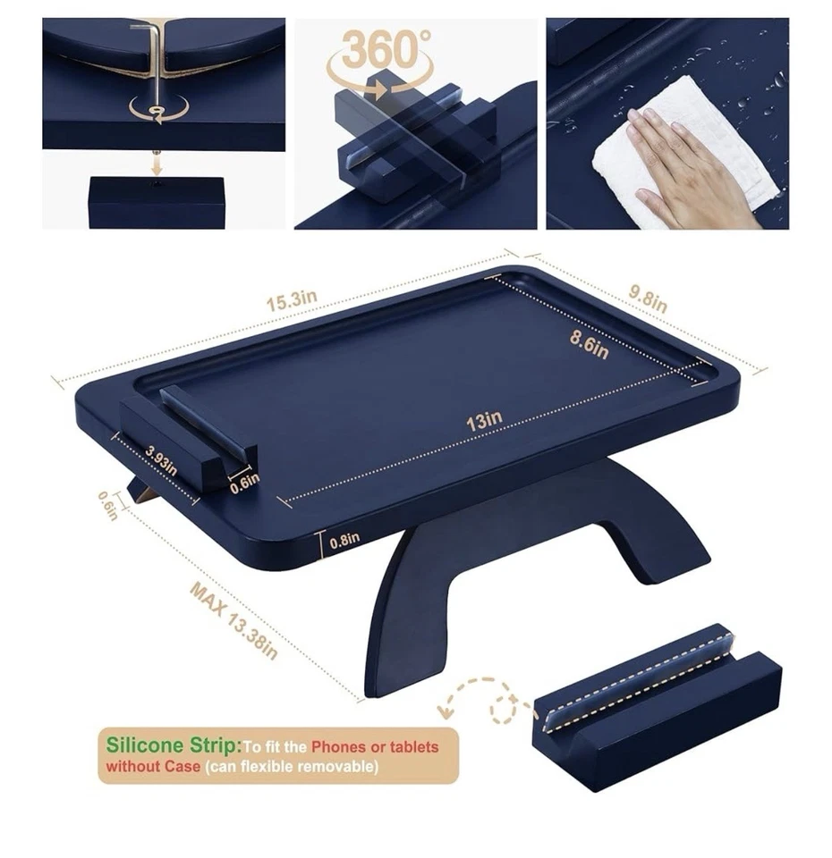 SINWANT Mesa Apoyabrazos Sofá, Mesa Brazo Sofá Bambú con Soporte para Teléfono Foto 2 de 4