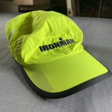 IRONMAN TRIATHLON HAT Sport Hat Hook And Loop Embroidered Neon Green CLEAN