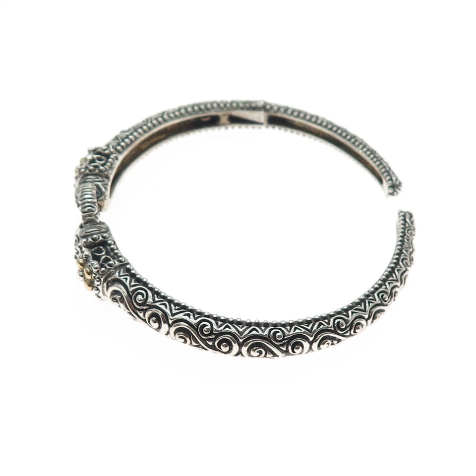 Brazalete BARBARA BIXBY 925 Plata de Ley Oro 18K Flor Ajustable 7.25" Foto 4 de 4