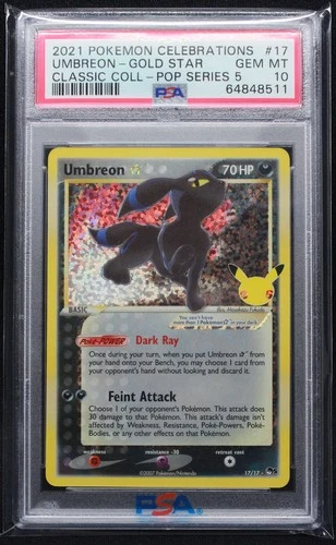 2021 POKEMON CELEBRATIONS CLASSIC COLL #17 UMBREON-GOLD STAR PSA 10
