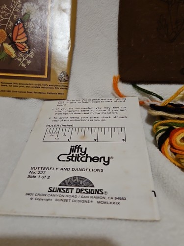 Vintage Jiffy Stitchery Needlepoint Embroidery Kit Butterfly & Dandelions - Picture 5 of 7