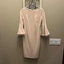 Calvin Klein Midi Sheath Dress Women's Bell Long Sleeve Back Zip Light Pink 2