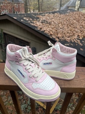 Autry Medalist Mid Top Leather Two Tone Sneakers Size 38 EU 8 US Pink White