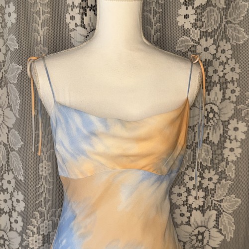 Emory Park Empire Waist Bias Cut Sleeveless Tie Dye Blue/Peach Dress Size Medium - Picture 4 of 22