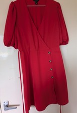 New Look Red Wrap Dress - Size UK 14 Back Tie Belt
