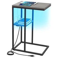 Yoobure LED C Shaped End Table with Charging Station, Small Side Tables for L...
