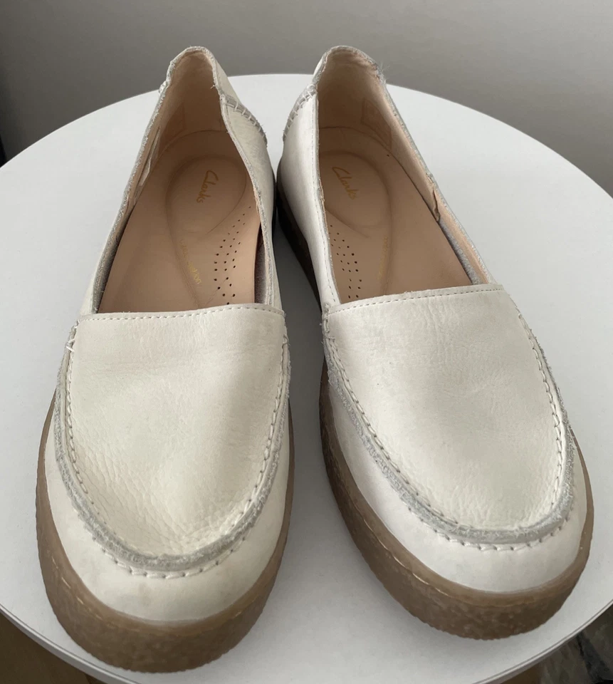 Clarks Damen Schuhe Gr. 38.5 Slipper Halbschuhe Leder Cremeweiß - Bild 2 von 4