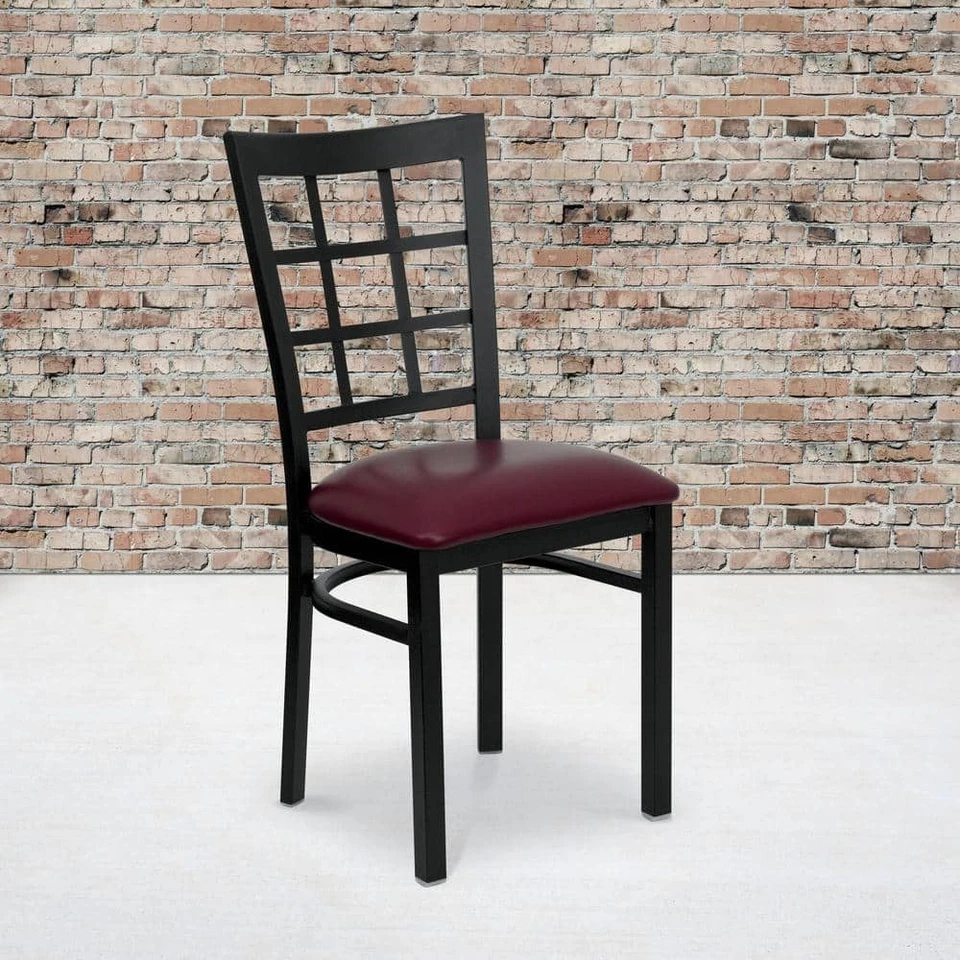 Flash Furniture Dining Chair Window Back Burgundy Vinyl Seat/Black Metal Frame - Image 3 of 4