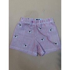 Mud Pie Seersucker Shorts Dog Embroidered Elastic Waist Red White 12-18M