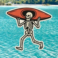 2" Kayaking Skeleton Sticker, Decal, Kayak, Summer, Lake, Water, Skull, Sport