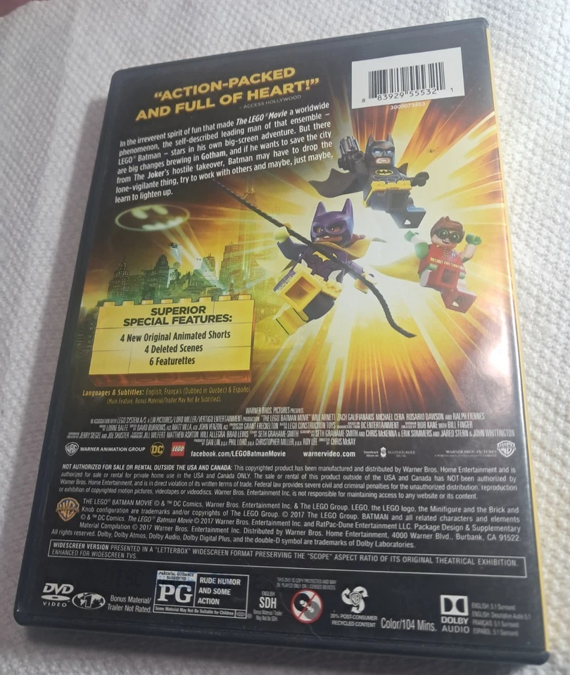 The Lego Batman Movie DVD DC Comics Widescreen '17 Will Arnett Zack Galifianakis - Image 2 of 2