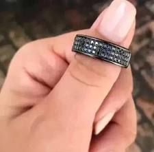 2Ct Round Lab-Created Black Diamond Mens Wedding Band Ring 14k Black Gold Plated