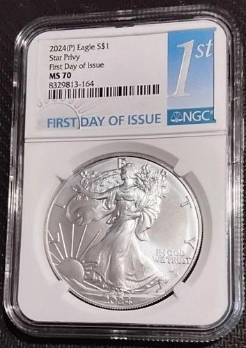 2024 (P) Eagle, Star Privy, First Day of Issue, American Silver Eagle, NGC MS70
