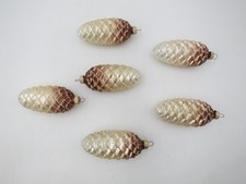 RETRO CREAM BROWN PINECONE CHRISTMAS TREE ORNAMENTS LOT OF 6 FALL WINTER DECOR