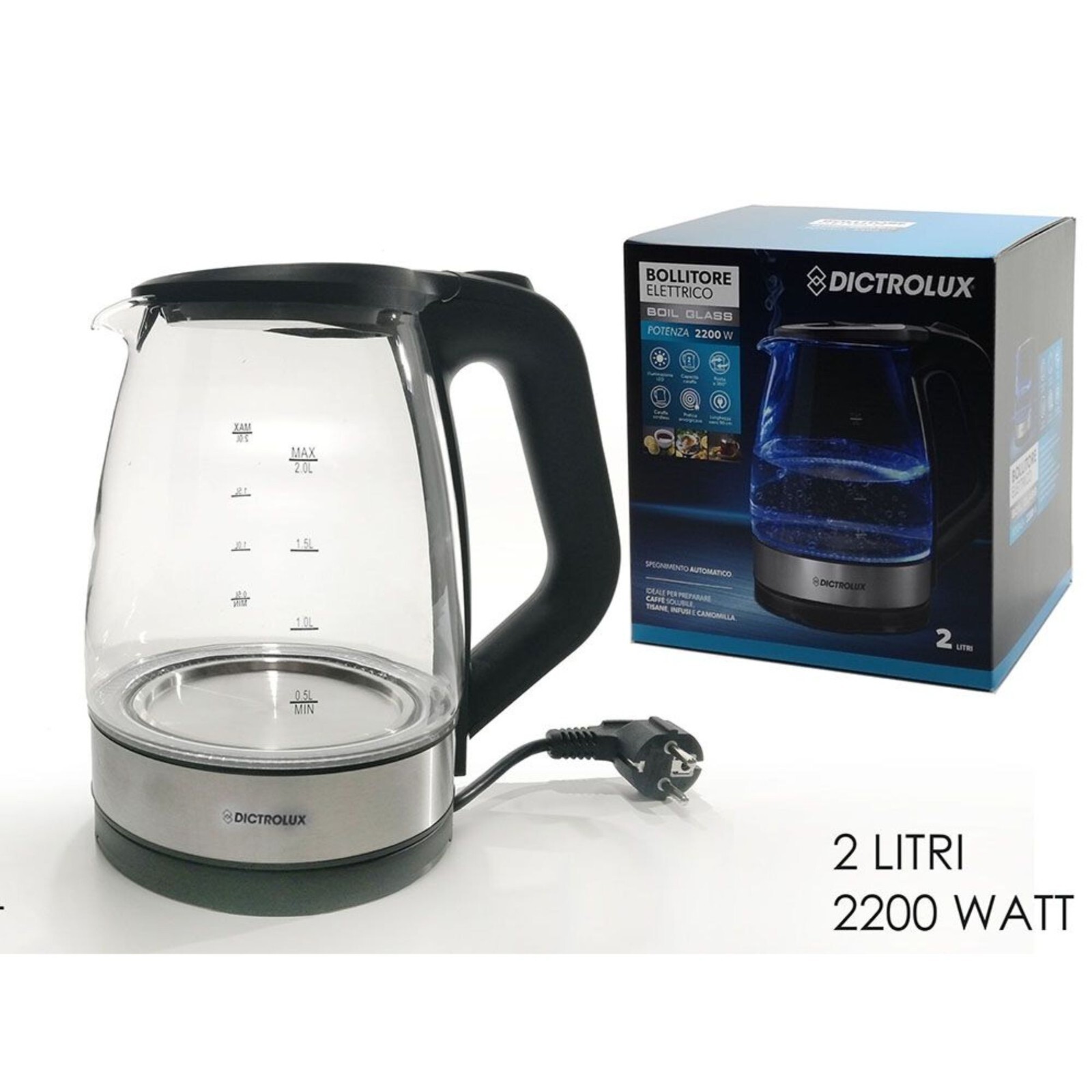 Bollitore 2 Litri Boil Glass 2200W | Prezzo Imbattibile e Qualità