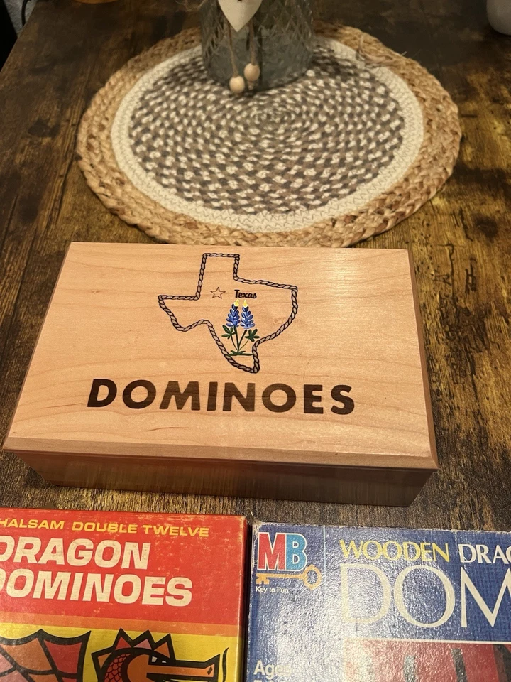 Lote de 3 Juego de Dominó de Madera Vintage Dragón Halsam y Madera Doble Doce y Seis Foto 4 de 4