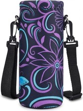 Insulated Neoprene Water Bottle Carrier with Adjustable Shoulder Strap,