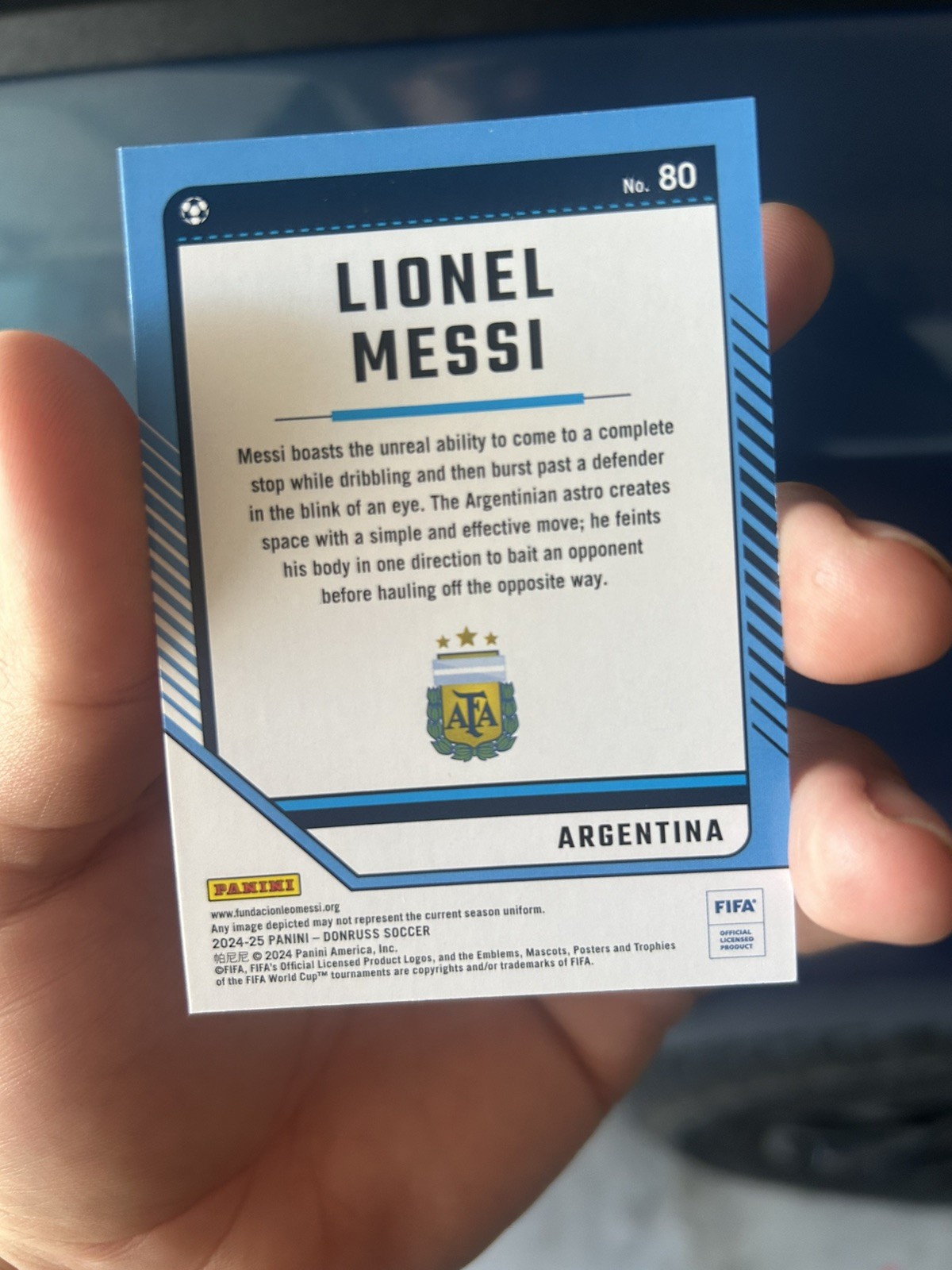2024-25 Donruss FIFA Lionel Messi Blue # /49 Argentina Card #10 view 2