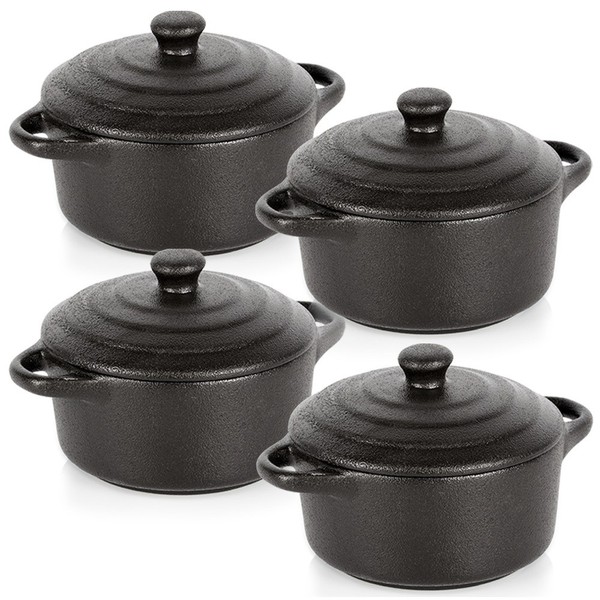 Mini Cocotte AuflaufföRmchen Soufflé FöRmchen Ramekin 4Er Set Deckel 300Ml-image