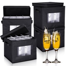 4 Pcs Champagne Flute Storage Box with Dividers 12 Compartment Stemware Stora...