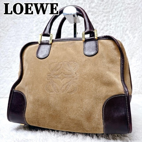 LOEWE Amazona 32 Suede Leather Handbag Beige Brown Bicolor Authentic Classic