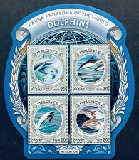 HOJA DE ESTAMPILLAS EN FORMA DE DELFINES DE MALDIVAS 2016 MNH RAYAS DELFÍN VIDA MARINA OCÉANO