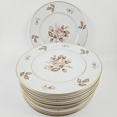 Sango Bordeaux Rose Salad Plates 7 1/2'' (11) Porcelain Pink Roses